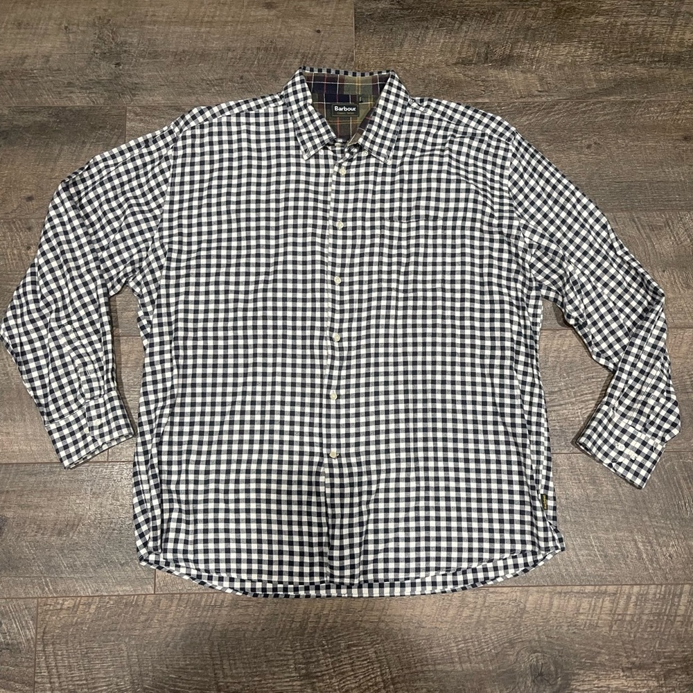 Barbour Classic Tartan Navy and White Checkered Cotton Polo